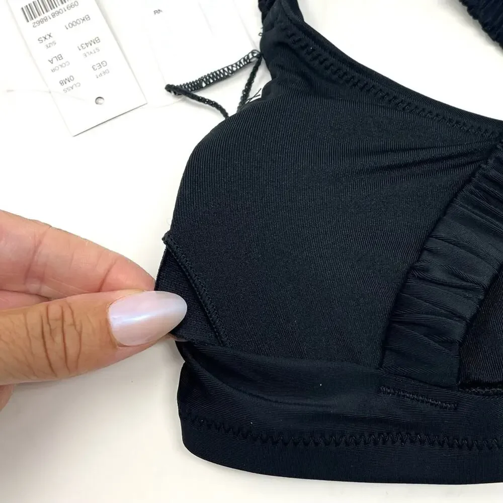 NEW J. Crew Scrunchie-strap Square Neck Bikini Top, Black, Women's XXS BM431 $72